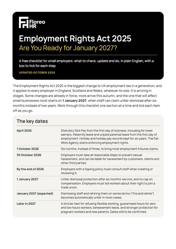 Cover of the Floreo HR Employment Rights Act 2025 checklist
